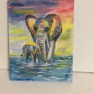 Original Acrylic Painting on Canvas The Elephants
